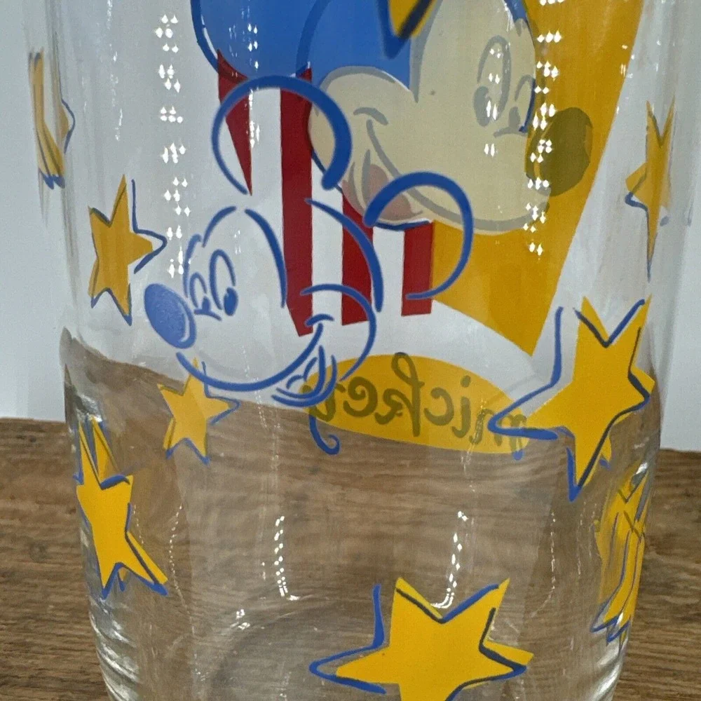 Mickey Mouse Drinking Glass Anchor Hocking Disney Yellow‎ Stars 16 oz Vintage